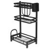 Black Paint Seasoning Rack Adjustable Stainless Steel Kitchen Shelf Spice Rack for Kitchen