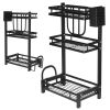 Black Paint Seasoning Rack Adjustable Stainless Steel Kitchen Shelf Spice Rack for Kitchen