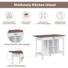 Farmhouse Stationary Wood Dining Table Drop Leaf Kitchen Island with Storage Shelves, Dark Walnut+White