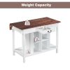 Farmhouse Stationary Wood Dining Table Drop Leaf Kitchen Island with Storage Shelves, Dark Walnut+White