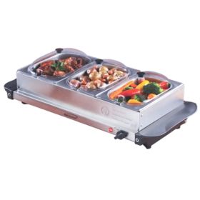 Brentwood BF-315 4.5 Quart 3 Pan Buffet Server and Warming Tray, Brushed Stainless Steel