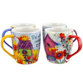 Gibson Birdhouse Floral 18 oz Cup Set, Set of 4 Assorted Designs