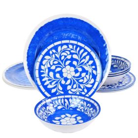 Elama Nelly 12 Piece Melamine Dinnerware Set in Blue