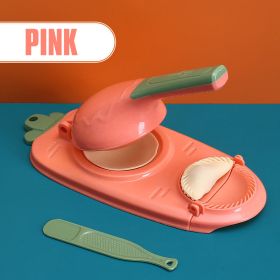 Kitchen Dumpling Maker 2 In 1 Dough Pressing Tool Set Dumpling Mold DIY Dumpling Wrapper Makers Manual Press Dumpling Crust Tool (Color: Pink)