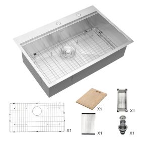 Lordear 18 Gauge Farmhouse Sink Kitchen Sink Apron Front Single Bowl Stainless Steel Sink (size: 33)