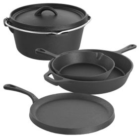 Pots And Pans Pre-Seasoned Cast Iron Skillet Set Kitchen Cookware Set (Color: Black)