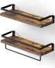 Floating bathroom shelf with towel rail; bathroom/living/kitchen/bedroom wall shelf set of 2; light brown; dark brown; black.