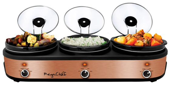 MegaChef Triple 2.5 Quart Slow Cooker and Buffet Server (Color: copper)