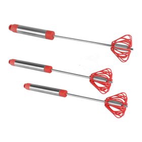 Home Commercial Rotating Turbo Push Self Turning Whisk Mixer Milk Frother 3-Pack (Color: Red)