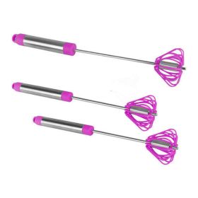 Home Commercial Rotating Turbo Push Self Turning Whisk Mixer Milk Frother 3-Pack (Color: Purple)