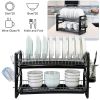 2 Tier Dish Drying Rack Drainboard Set Anti-Rust Dish Drainer Shelf Tableware Holder Cup Holder For Kitchen Counter Storage