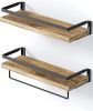 Floating bathroom shelf with towel rail; bathroom/living/kitchen/bedroom wall shelf set of 2; light brown; dark brown; black.