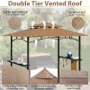 8 x 5 FT Grill Pergola Tent with Air Vent Double Tiered BBQ Gazebo Outdoor Barbecue Canopy, Khaki/Gray