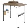 8 x 5 FT Grill Pergola Tent with Air Vent Double Tiered BBQ Gazebo Outdoor Barbecue Canopy, Khaki/Gray