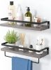 Floating bathroom shelf with towel rail; bathroom/living/kitchen/bedroom wall shelf set of 2; light brown; dark brown; black.