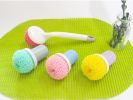 Dish Scrubber - Short or Long Handle Scouring Pad - Polyester Sponge for Pot, Pan, Plate, for Daily Use, for Cleaning Tabletop