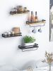 Floating bathroom shelf with towel rail; bathroom/living/kitchen/bedroom wall shelf set of 2; light brown; dark brown; black.