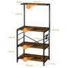 Baker's Rack Storage Shelf Microwave Cart Oven Stand Coffee Bar with Side Hooks 4 Tier Shelves