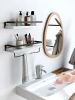 Floating bathroom shelf with towel rail; bathroom/living/kitchen/bedroom wall shelf set of 2; light brown; dark brown; black.