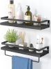 Floating bathroom shelf with towel rail; bathroom/living/kitchen/bedroom wall shelf set of 2; light brown; dark brown; black.